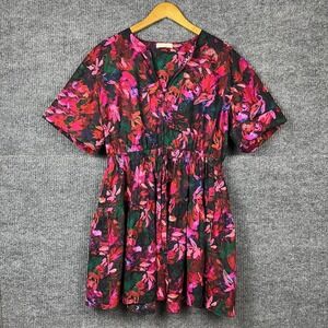 Ulla Johnson Nadira Mini Dress Womens 12 Pink Hibiscus Short Sleeve Pockets Chic